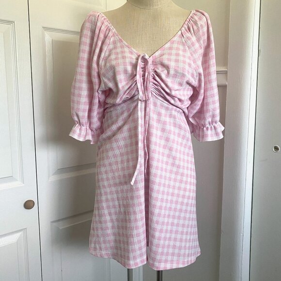 Vero Moda Pink Milkmaid Gingham Dress - Picture 1 of 4